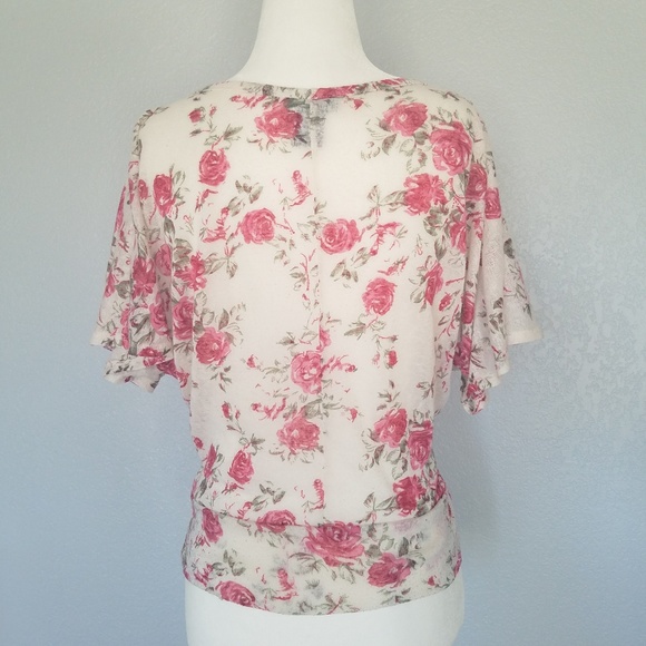 Wet Seal Pink Rose Print Peasant Blouse - Picture 3 of 5
